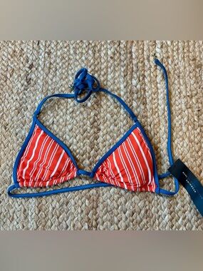 NWT Marc Jacobs Triangle Bikini Top Red White Stripe Teal Trim Size S